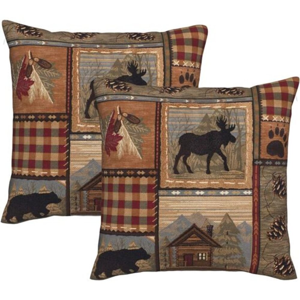 Set of 2 Square 18x18 inch Retro Brown Throw Pillow Covers Rustic Lodge